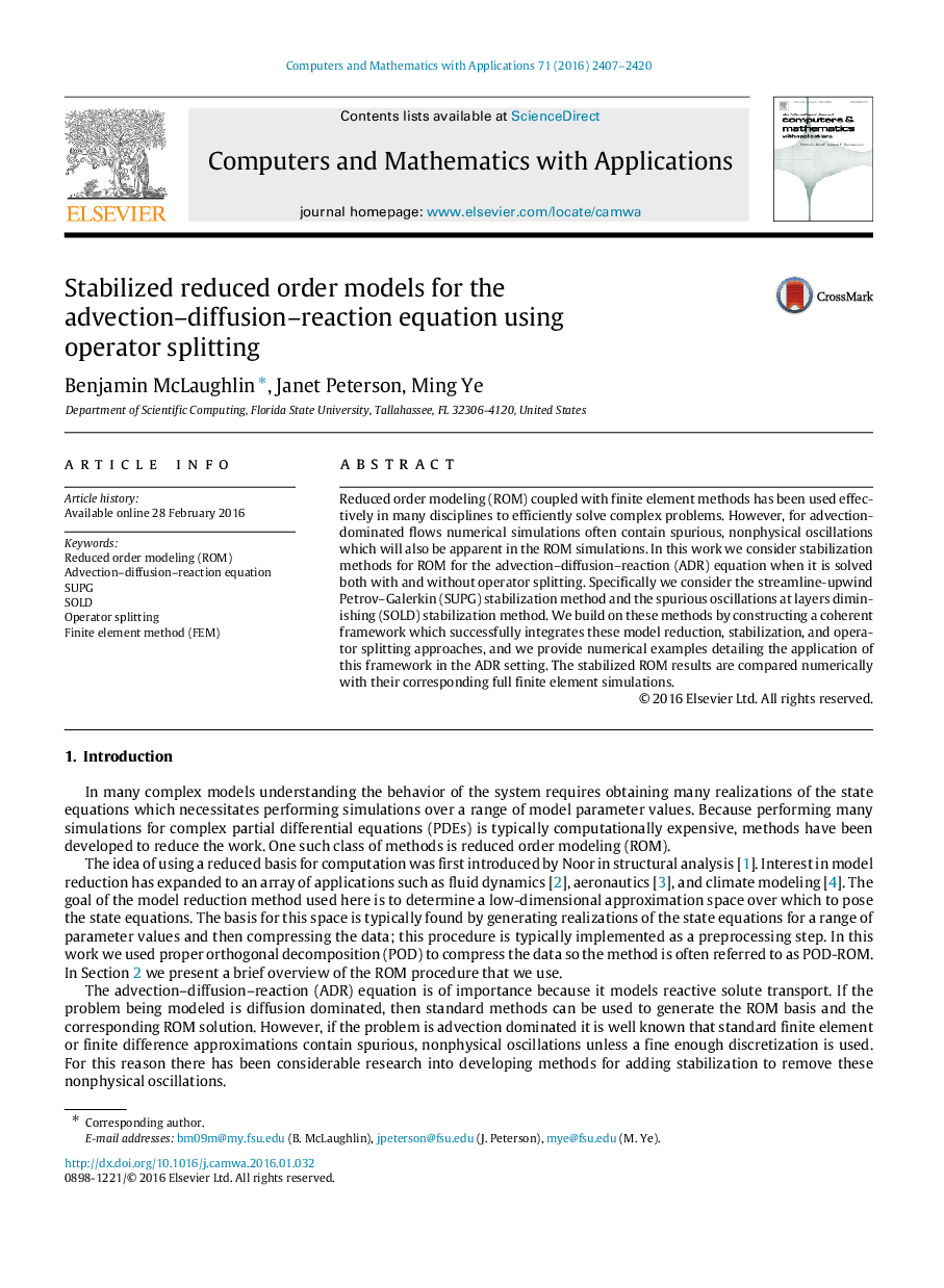 Stabilized reduced order models for the advection–diffusion–reaction equation using operator splitting