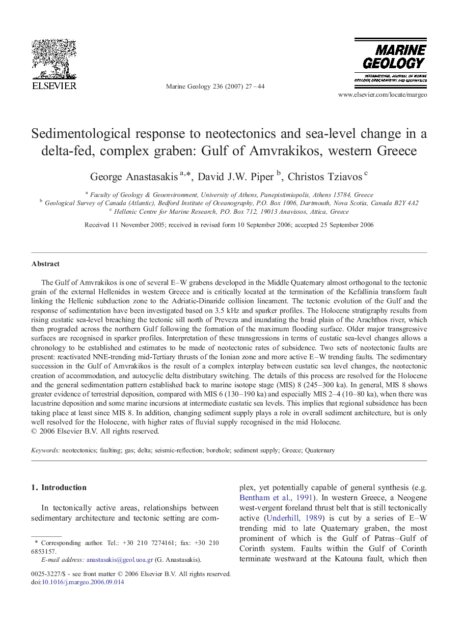 Sedimentological response to neotectonics and sea-level change in a delta-fed, complex graben: Gulf of Amvrakikos, western Greece