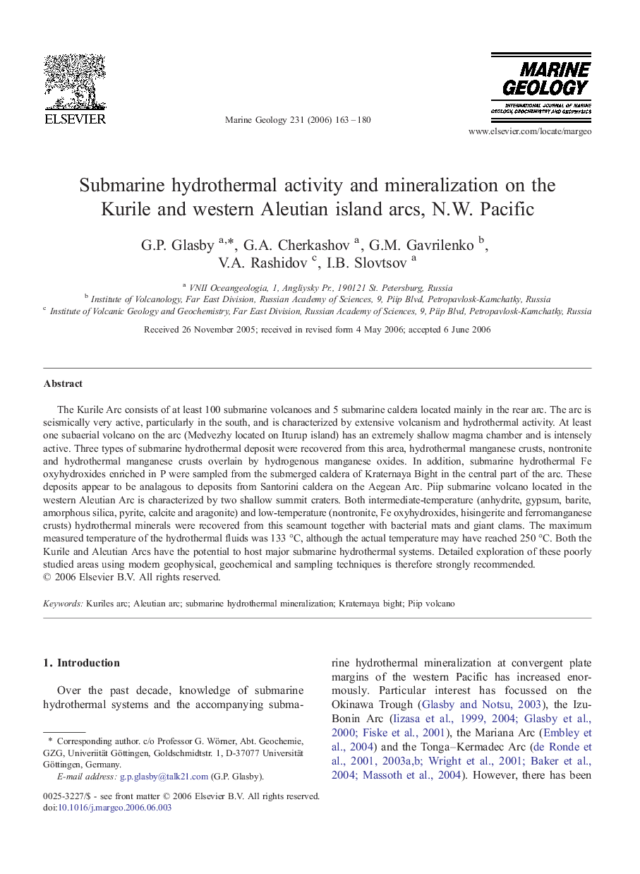Submarine hydrothermal activity and mineralization on the Kurile and western Aleutian island arcs, N.W. Pacific