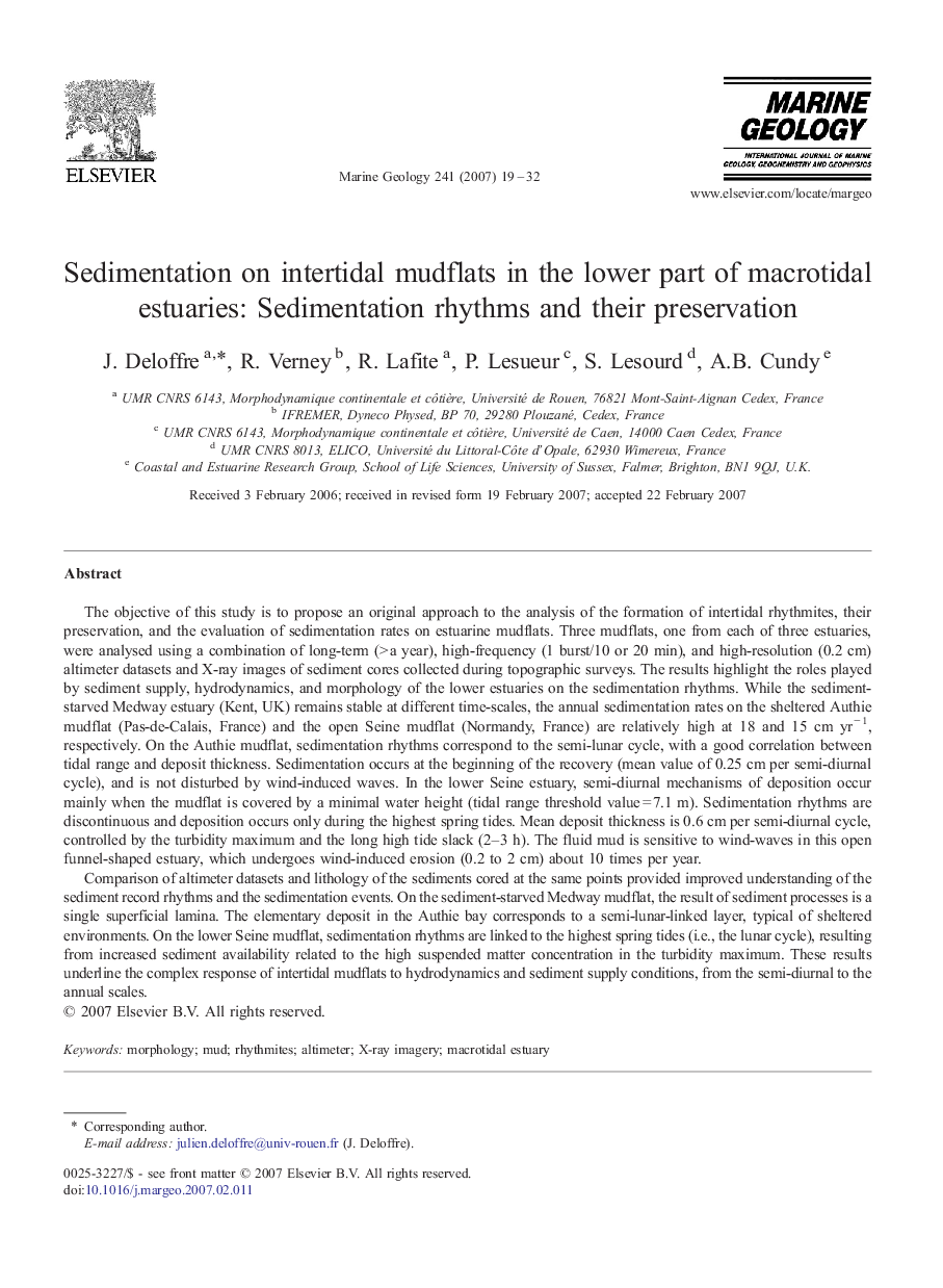 Sedimentation on intertidal mudflats in the lower part of macrotidal estuaries: Sedimentation rhythms and their preservation