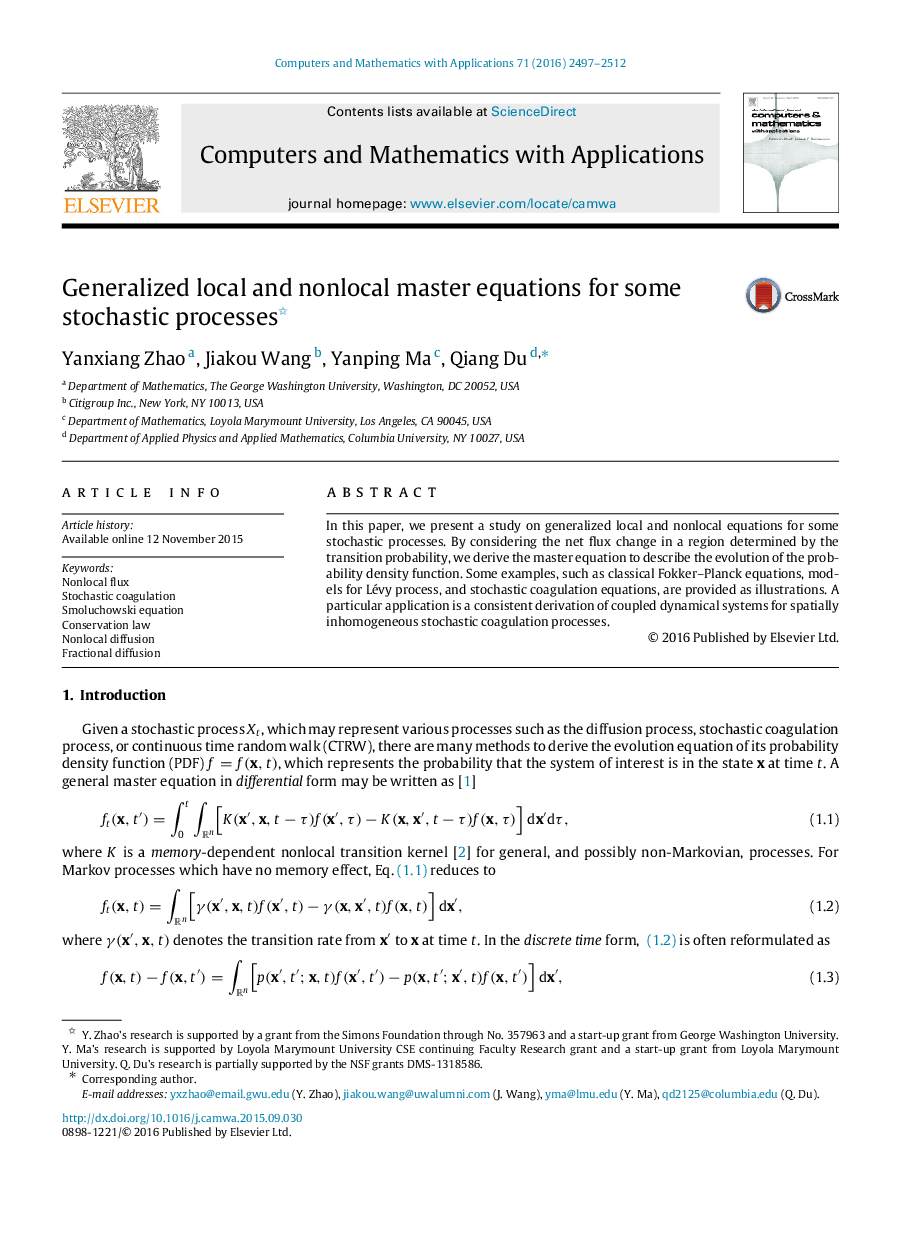 Generalized local and nonlocal master equations for some stochastic processes 