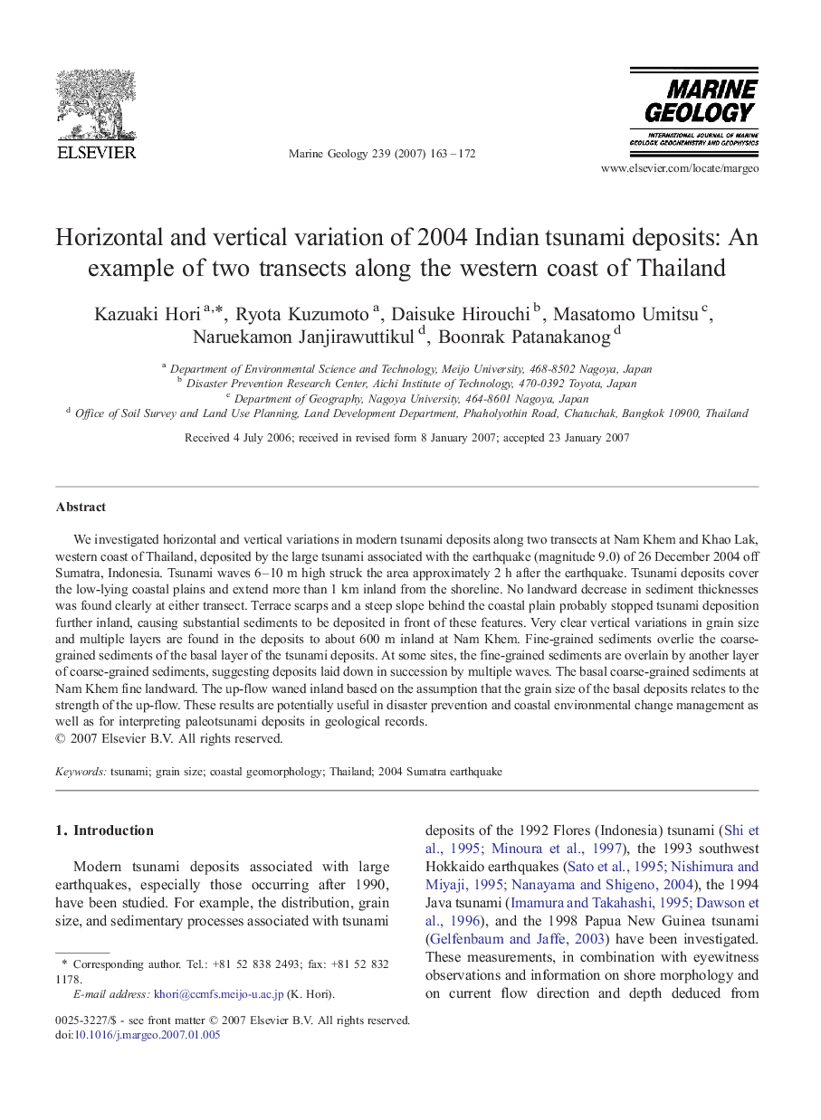 Horizontal and vertical variation of 2004 Indian tsunami deposits: An example of two transects along the western coast of Thailand