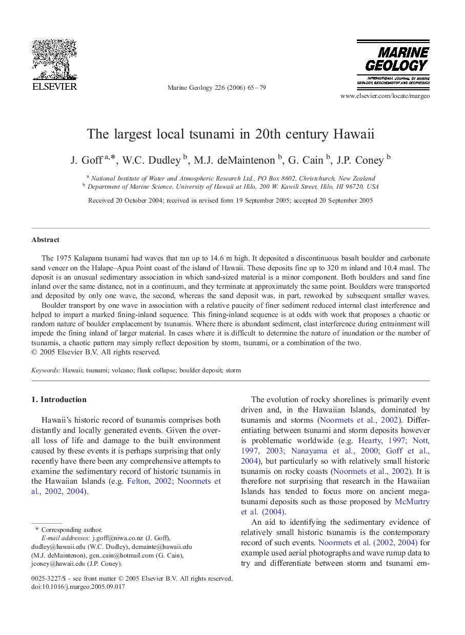 The largest local tsunami in 20th century Hawaii