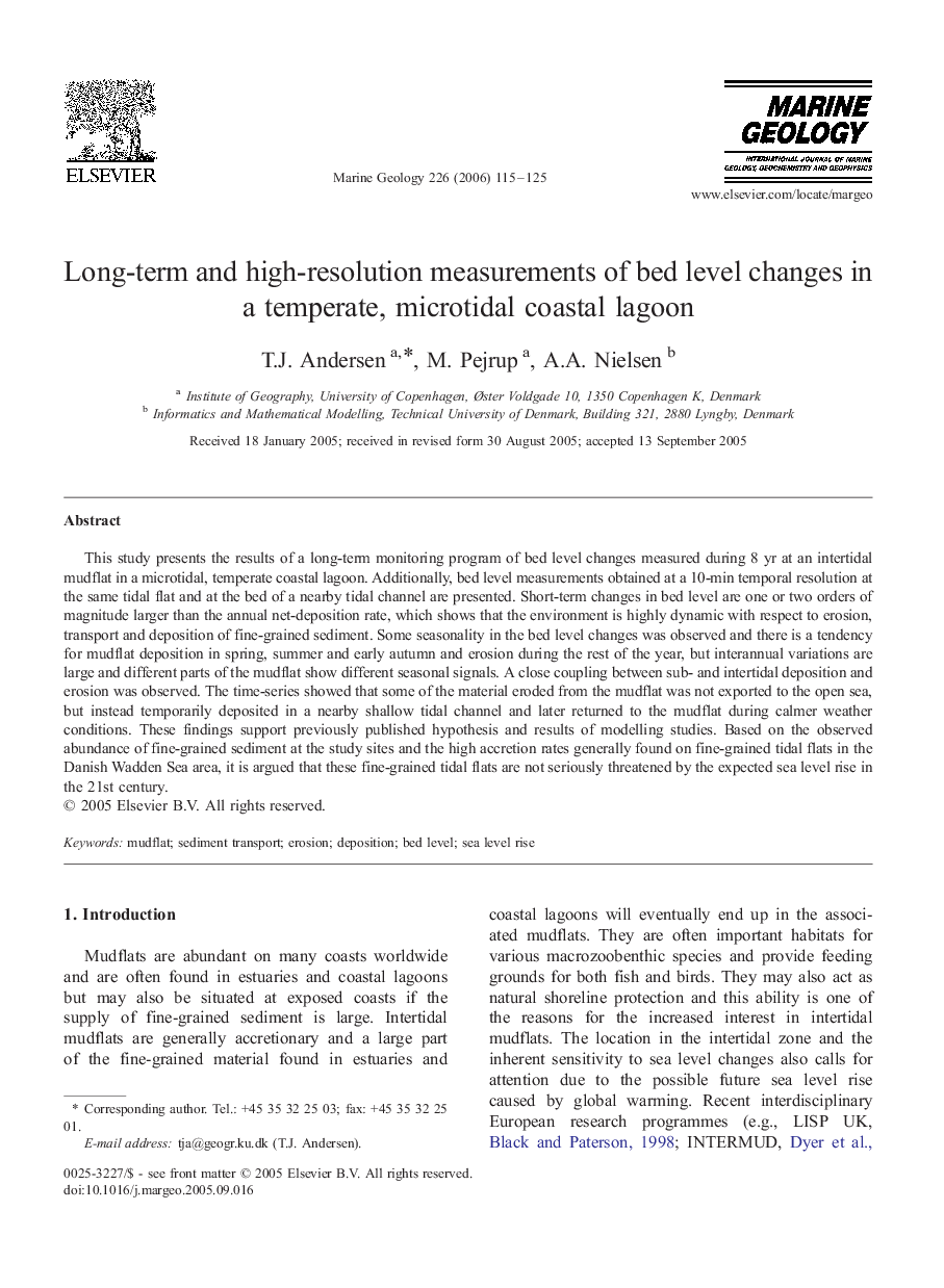 Long-term and high-resolution measurements of bed level changes in a temperate, microtidal coastal lagoon