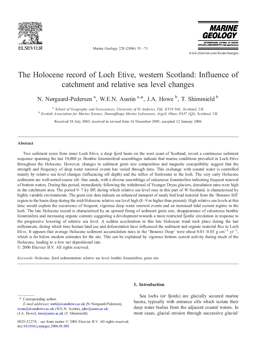 The Holocene record of Loch Etive, western Scotland: Influence of catchment and relative sea level changes