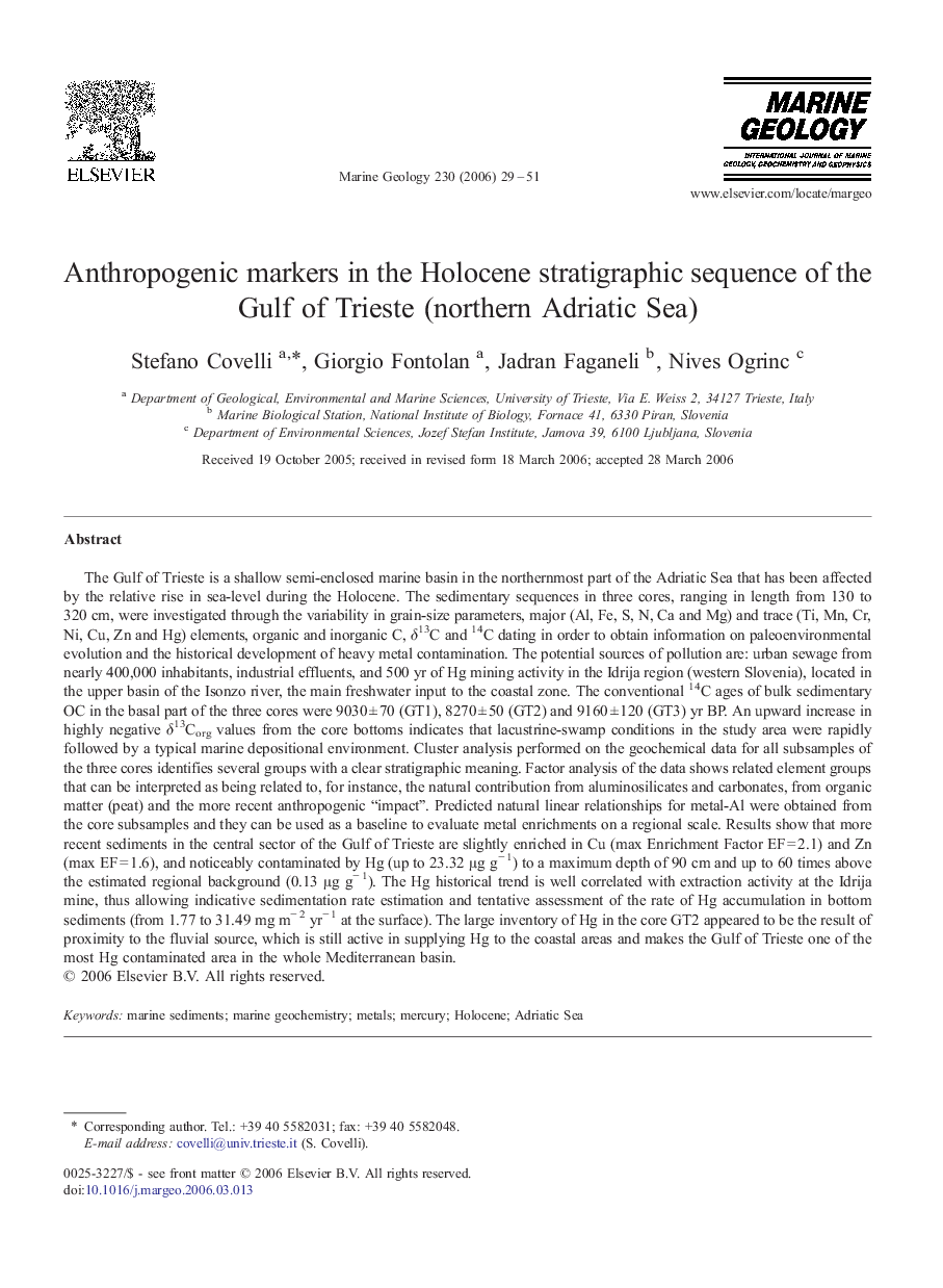 Anthropogenic markers in the Holocene stratigraphic sequence of the Gulf of Trieste (northern Adriatic Sea)