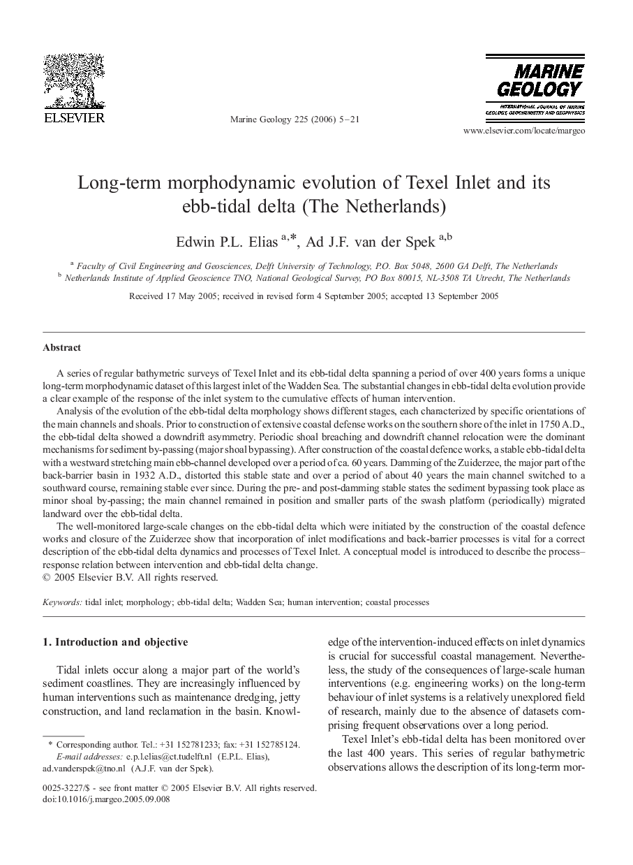 Long-term morphodynamic evolution of Texel Inlet and its ebb-tidal delta (The Netherlands)