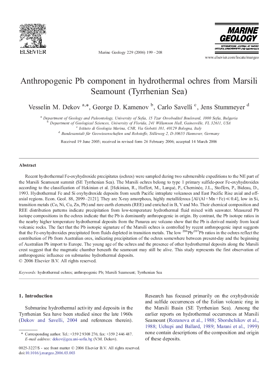 Anthropogenic Pb component in hydrothermal ochres from Marsili Seamount (Tyrrhenian Sea)