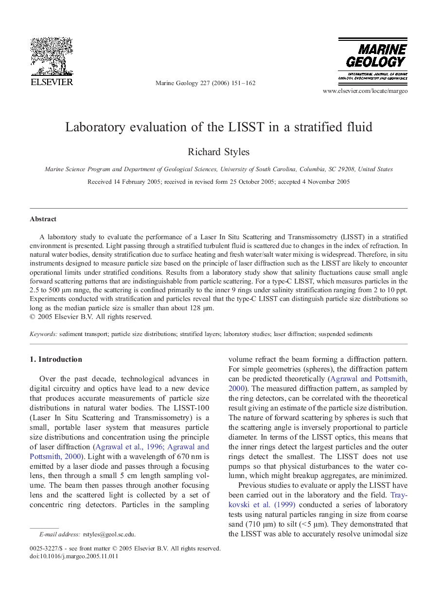 Laboratory evaluation of the LISST in a stratified fluid
