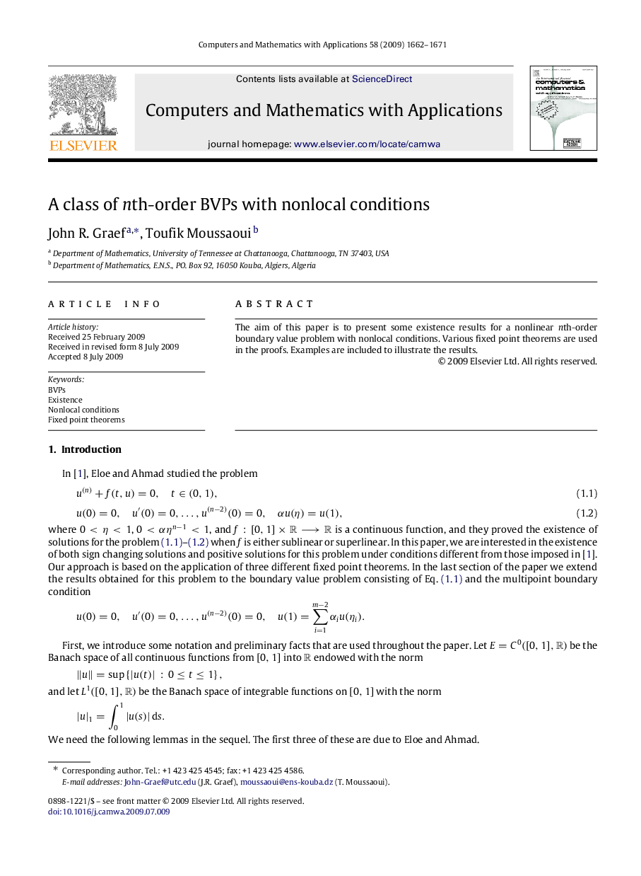 A class of nnth-order BVPs with nonlocal conditions