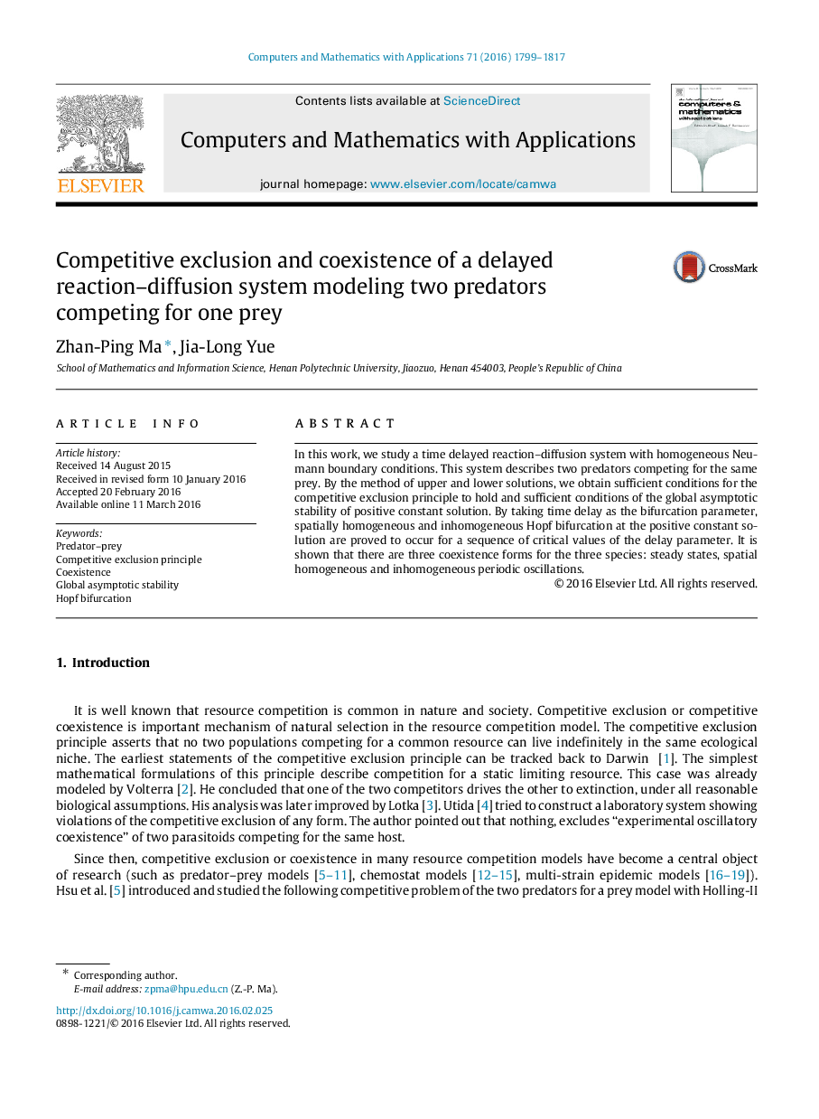 Competitive exclusion and coexistence of a delayed reaction–diffusion system modeling two predators competing for one prey