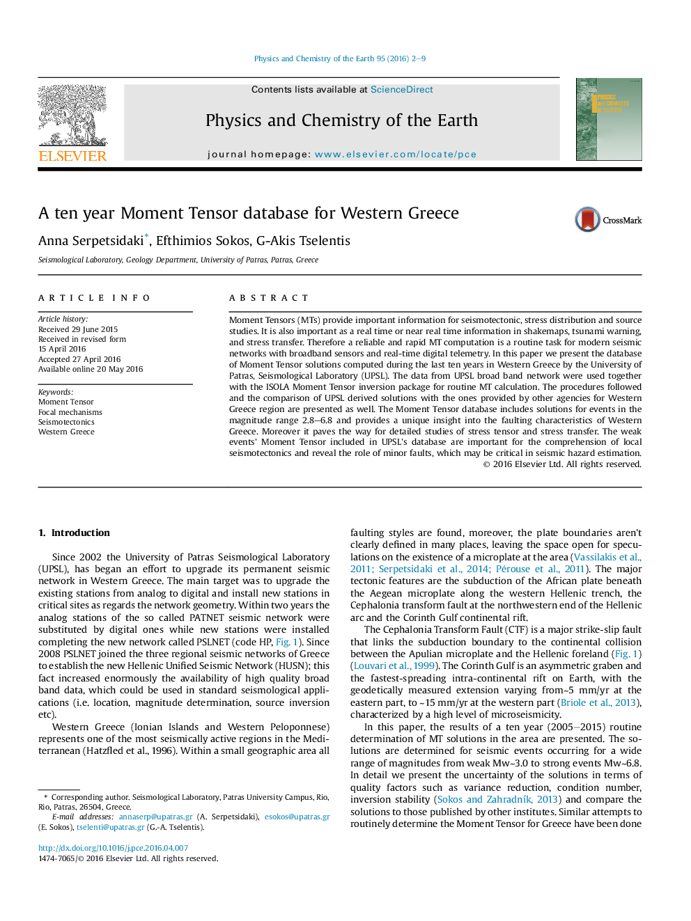 A ten year Moment Tensor database for Western Greece