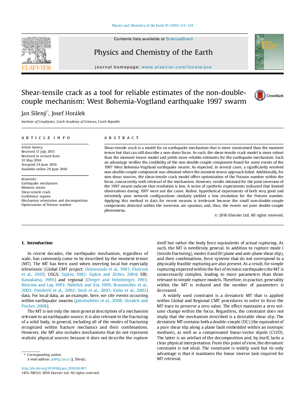 Shear-tensile crack as a tool for reliable estimates of the non-double-couple mechanism: West Bohemia-Vogtland earthquake 1997 swarm