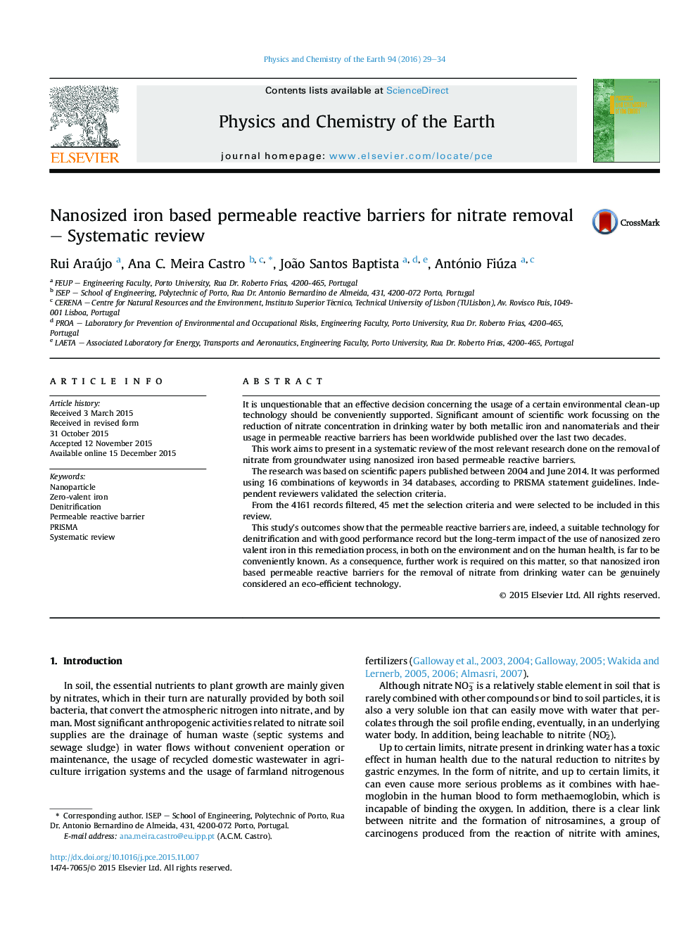 Nanosized iron based permeable reactive barriers for nitrate removal – Systematic review