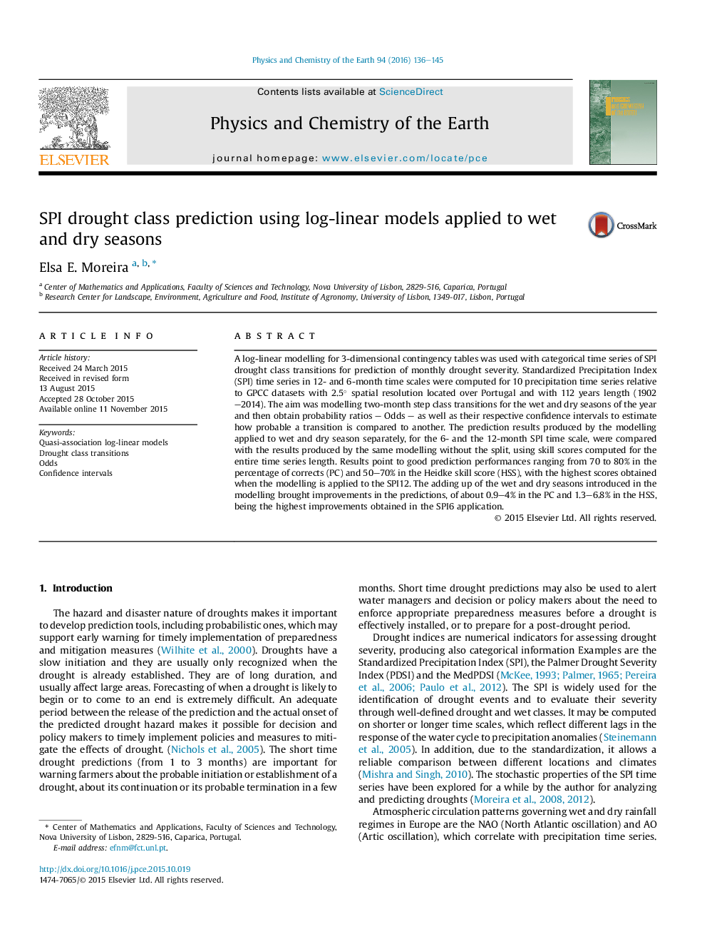 SPI drought class prediction using log-linear models applied to wet and dry seasons