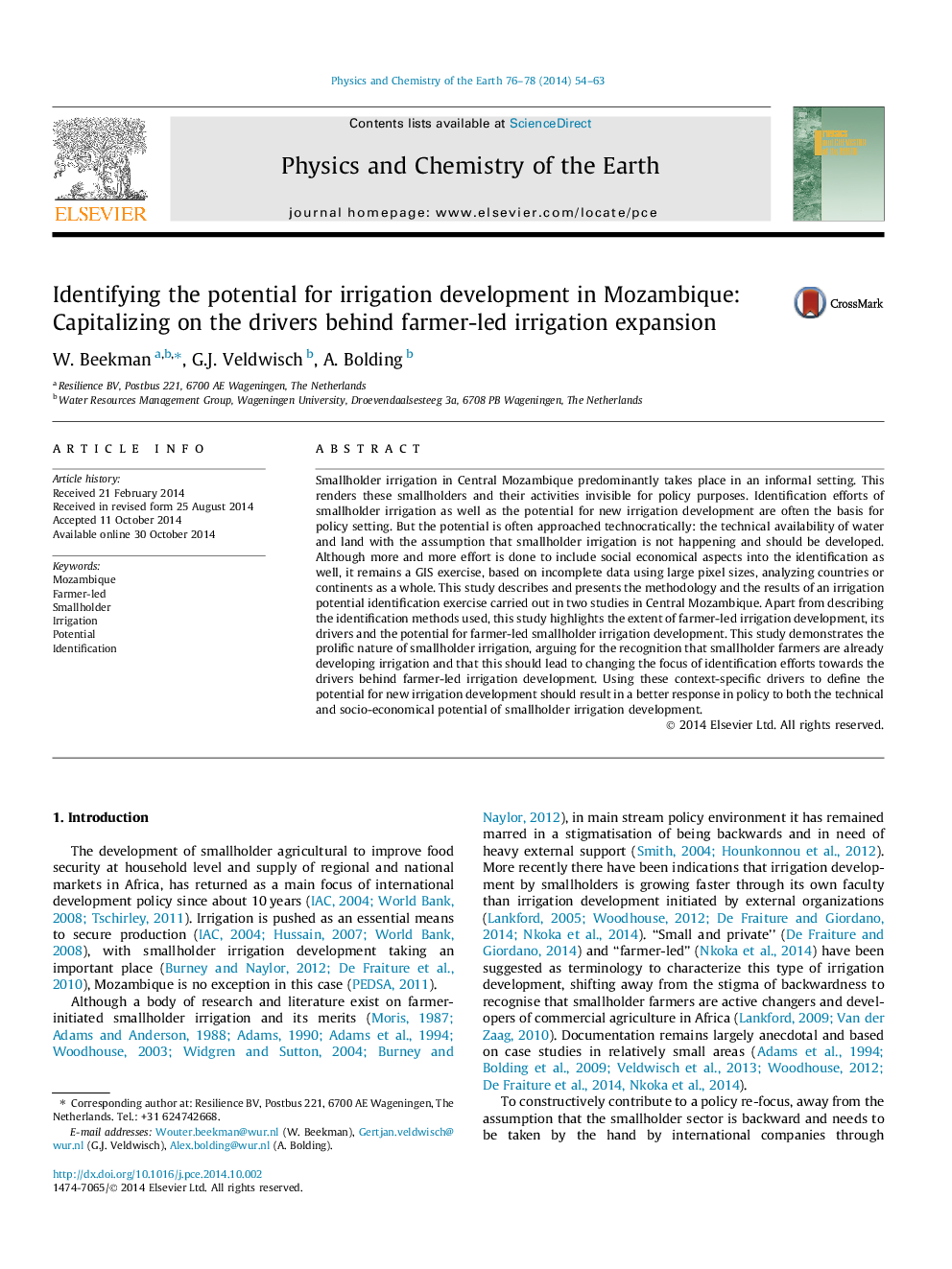 Identifying the potential for irrigation development in Mozambique: Capitalizing on the drivers behind farmer-led irrigation expansion