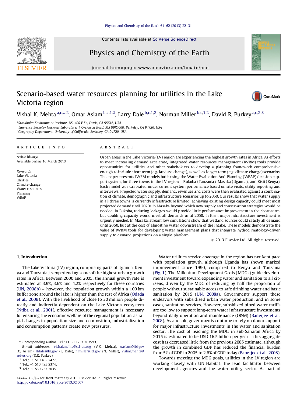 Scenario-based water resources planning for utilities in the Lake Victoria region