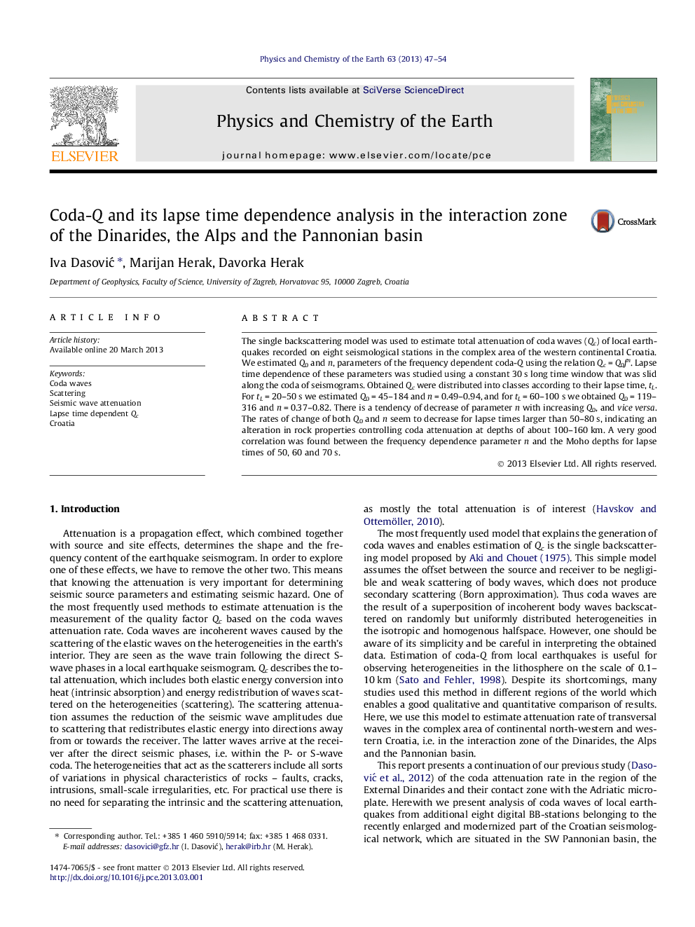 Coda-Q and its lapse time dependence analysis in the interaction zone of the Dinarides, the Alps and the Pannonian basin