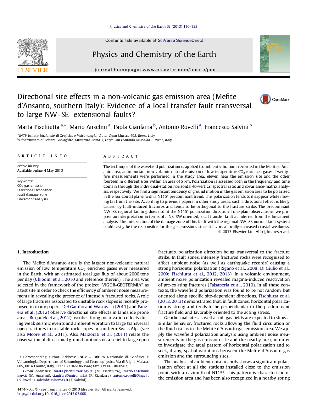 Directional site effects in a non-volcanic gas emission area (Mefite d’Ansanto, southern Italy): Evidence of a local transfer fault transversal to large NW–SE extensional faults?