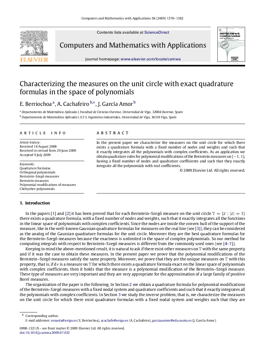 Characterizing the measures on the unit circle with exact quadrature formulas in the space of polynomials