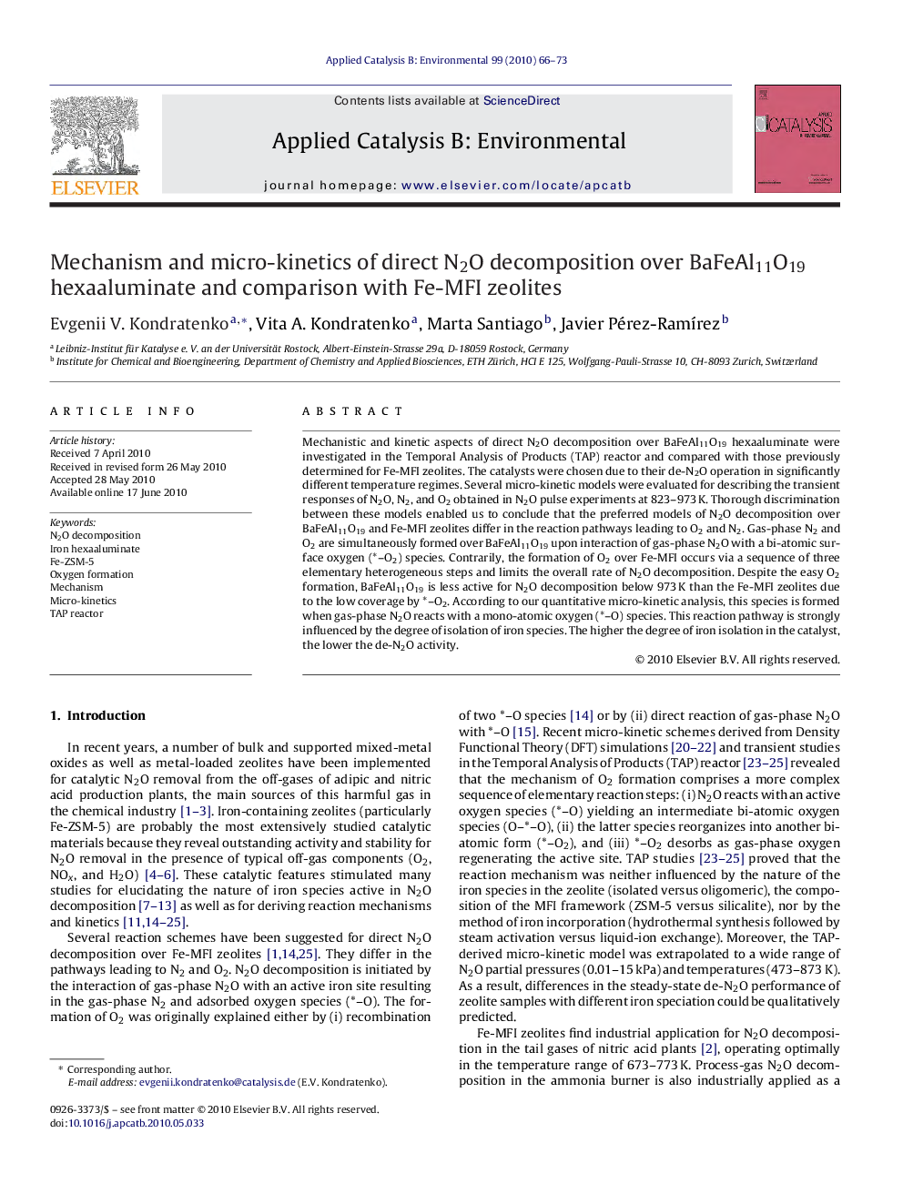 Mechanism and micro-kinetics of direct N2O decomposition over BaFeAl11O19 hexaaluminate and comparison with Fe-MFI zeolites