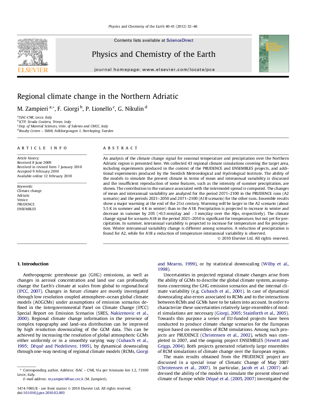 Regional climate change in the Northern Adriatic