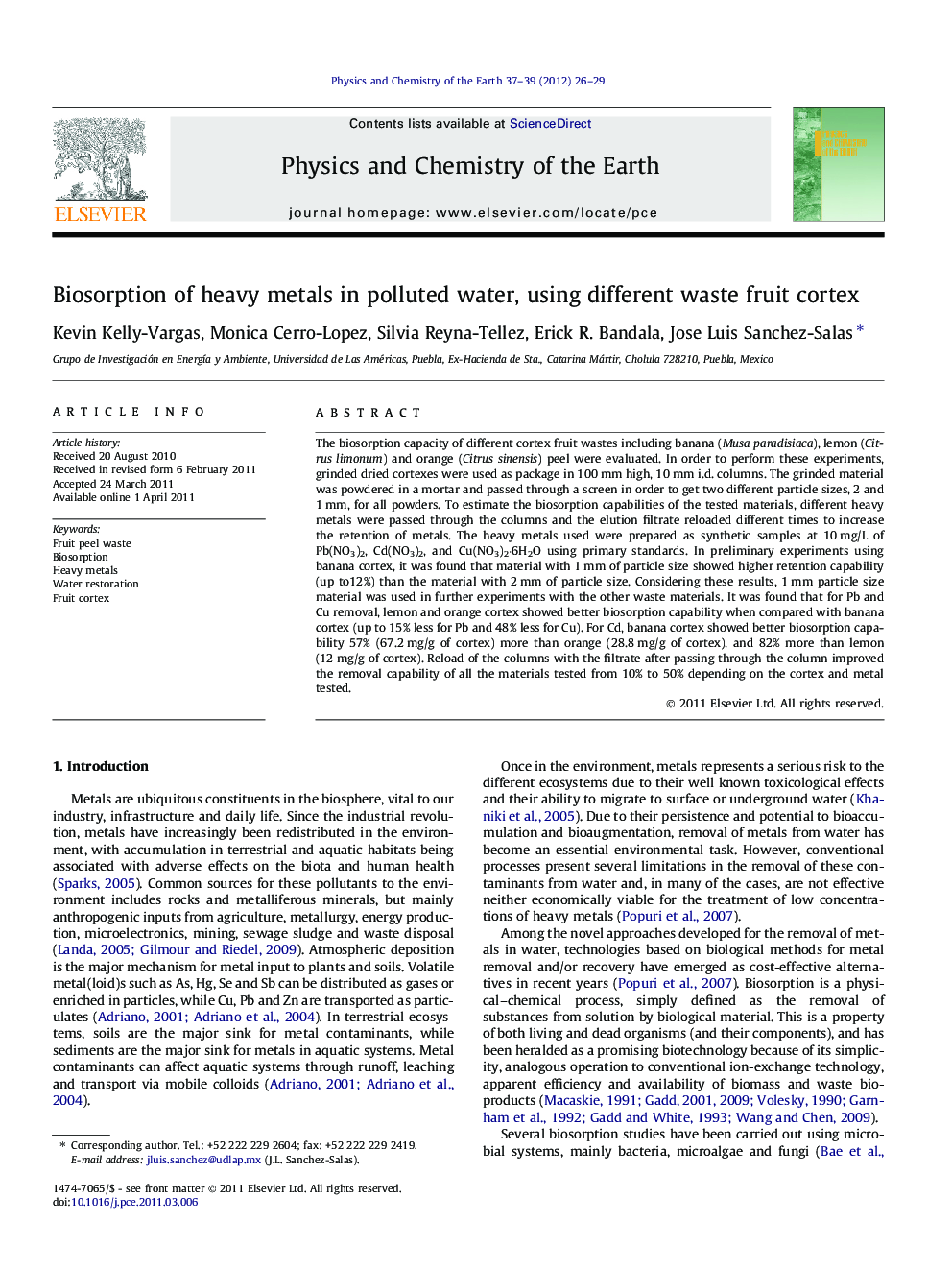 Biosorption of heavy metals in polluted water, using different waste fruit cortex