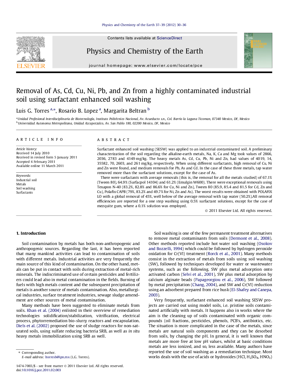 Removal of As, Cd, Cu, Ni, Pb, and Zn from a highly contaminated industrial soil using surfactant enhanced soil washing