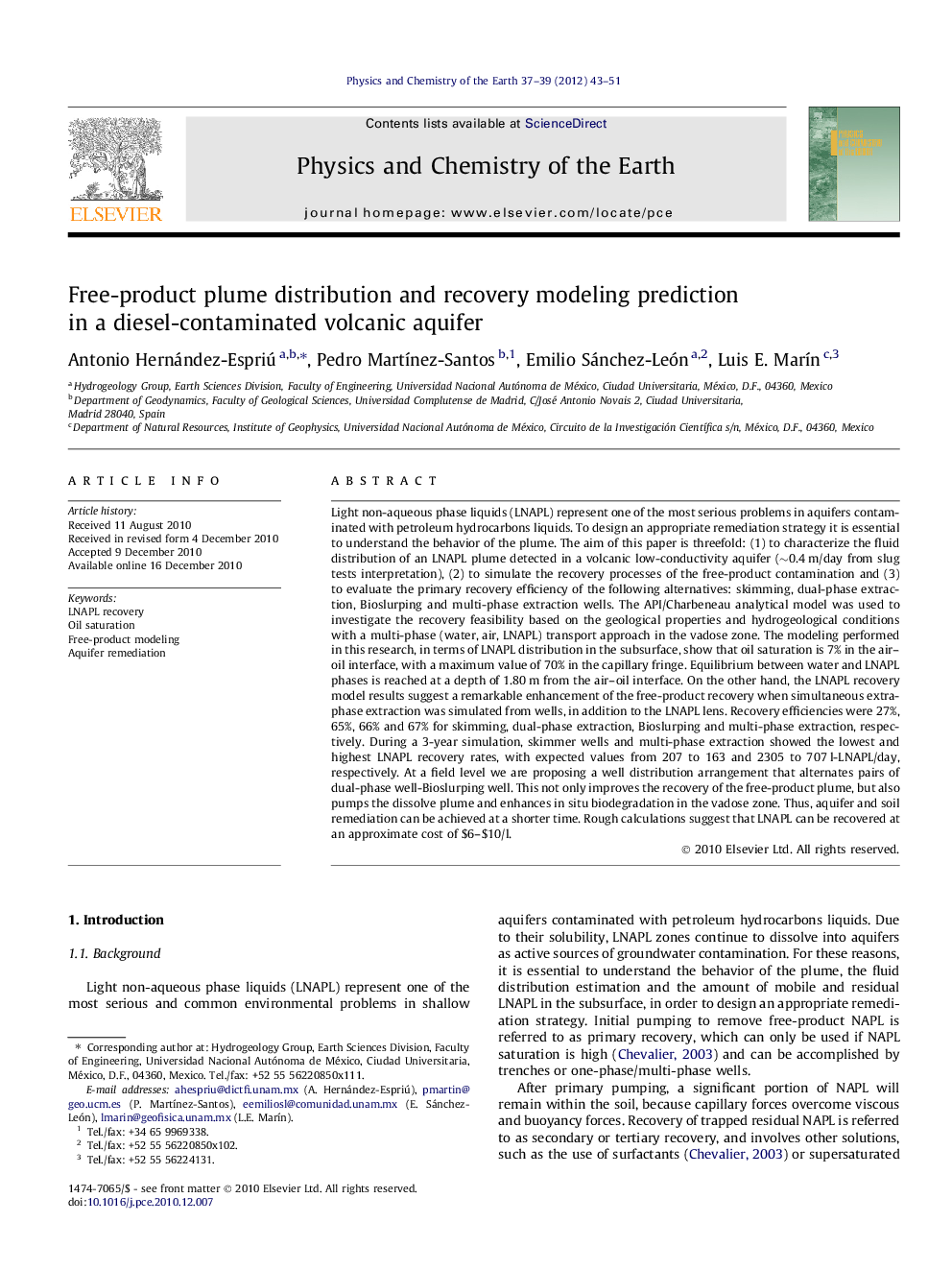 Free-product plume distribution and recovery modeling prediction in a diesel-contaminated volcanic aquifer