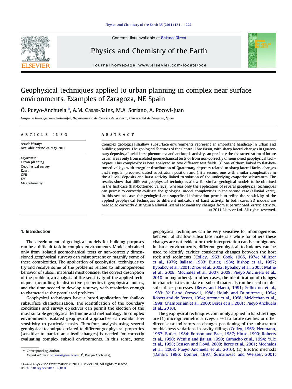 Geophysical techniques applied to urban planning in complex near surface environments. Examples of Zaragoza, NE Spain