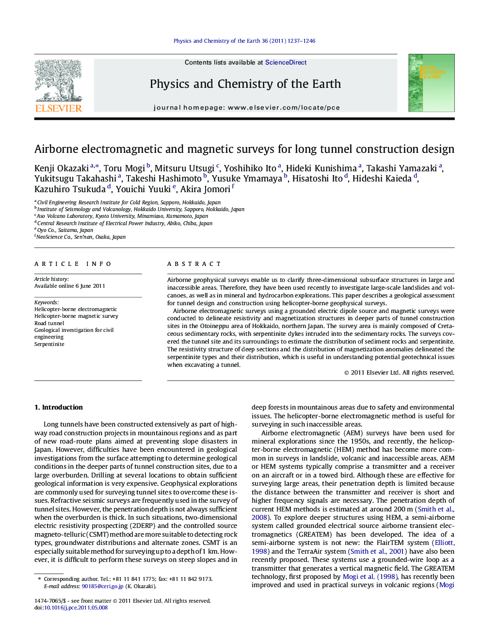 Airborne electromagnetic and magnetic surveys for long tunnel construction design