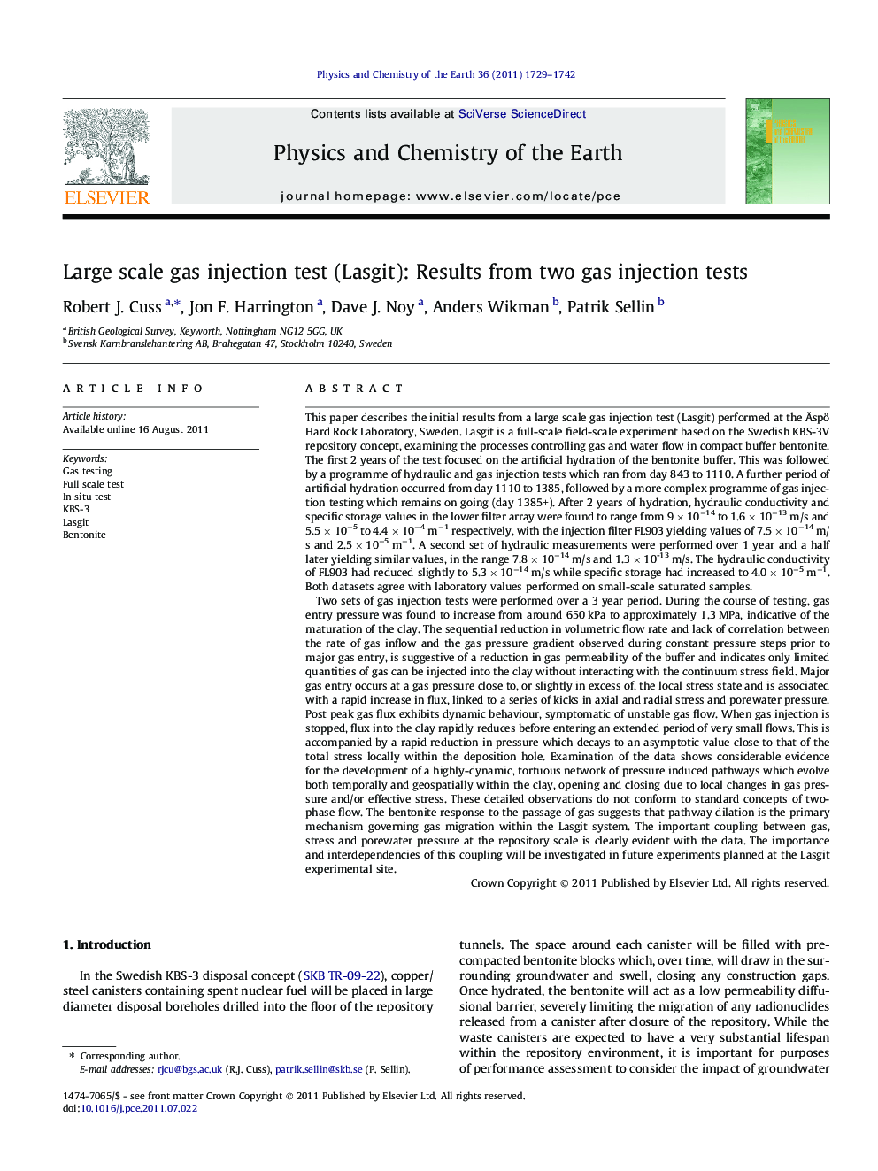 Large scale gas injection test (Lasgit): Results from two gas injection tests