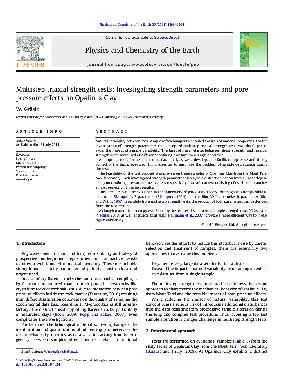 Multistep triaxial strength tests: Investigating strength parameters and pore pressure effects on Opalinus Clay