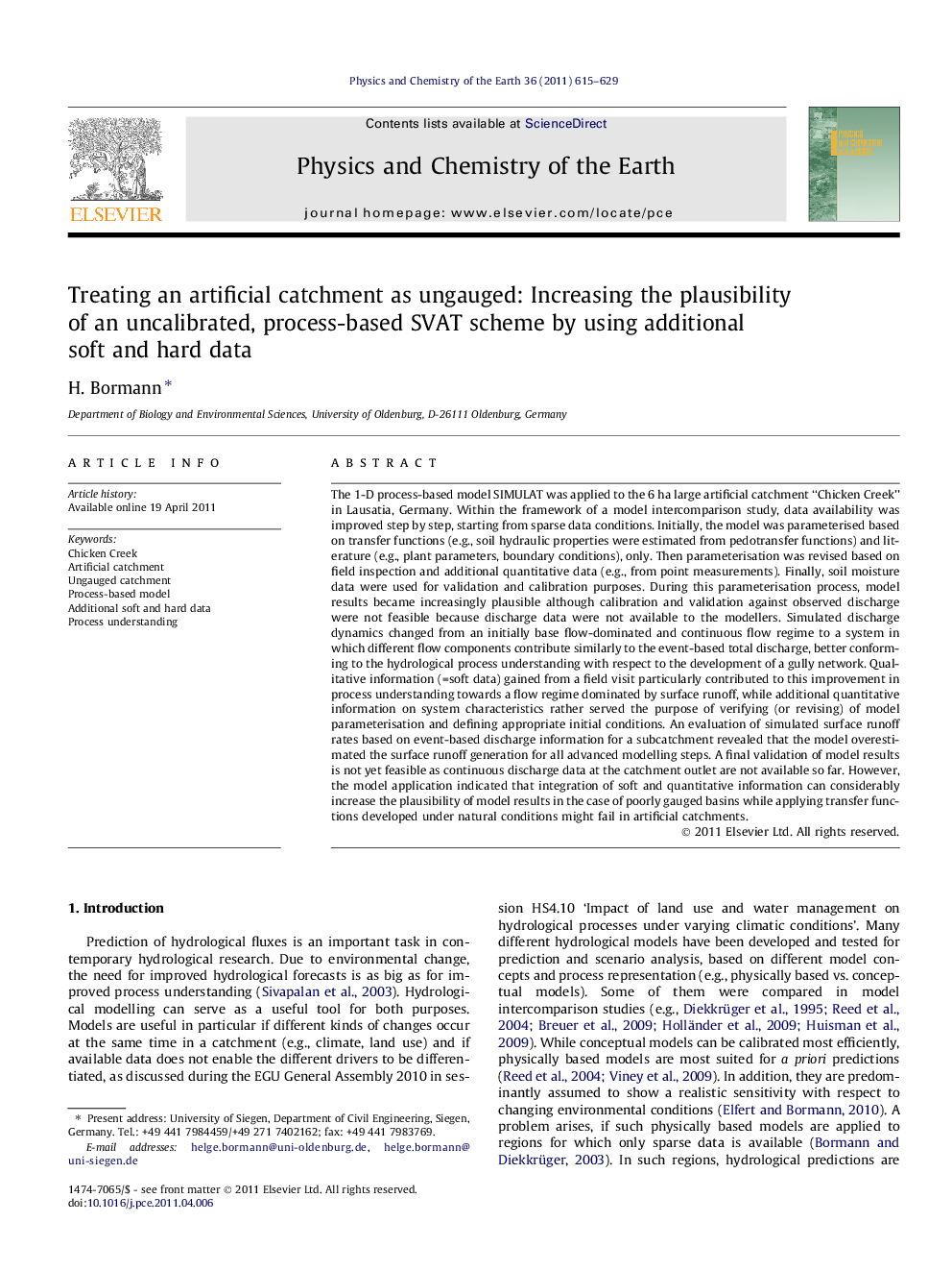 Treating an artificial catchment as ungauged: Increasing the plausibility of an uncalibrated, process-based SVAT scheme by using additional soft and hard data