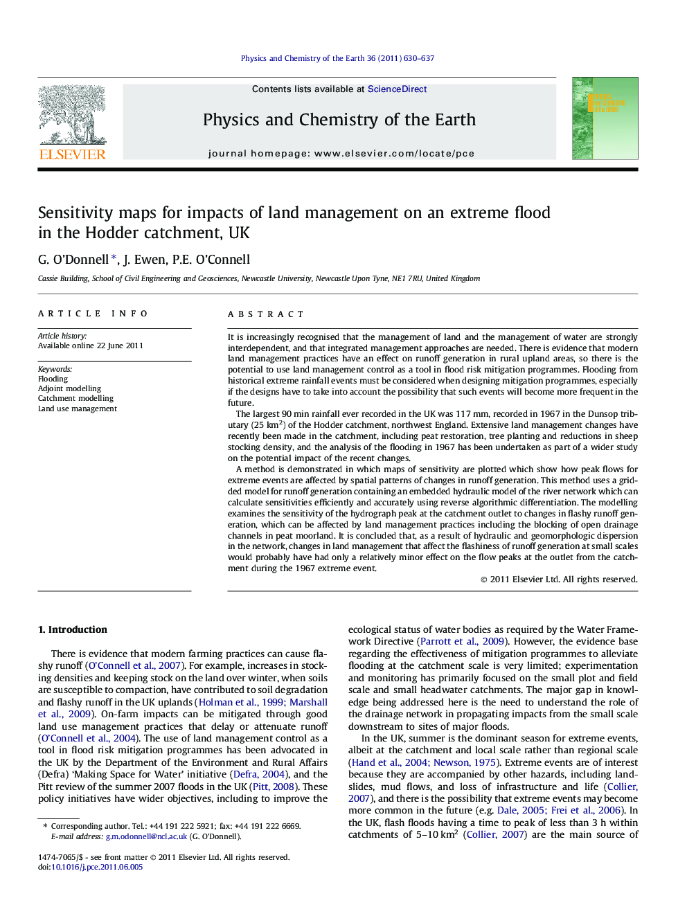 Sensitivity maps for impacts of land management on an extreme flood in the Hodder catchment, UK