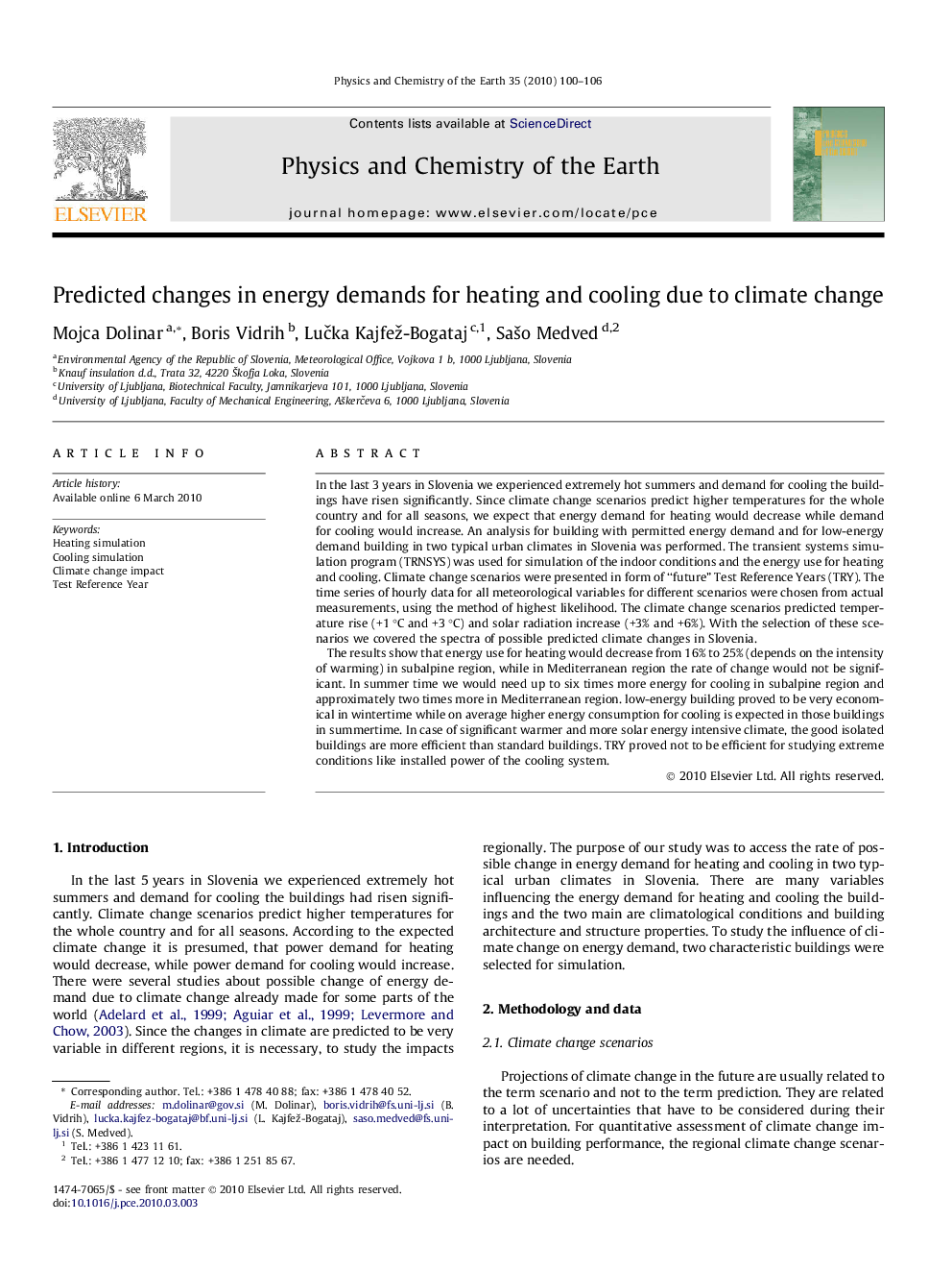 Predicted changes in energy demands for heating and cooling due to climate change