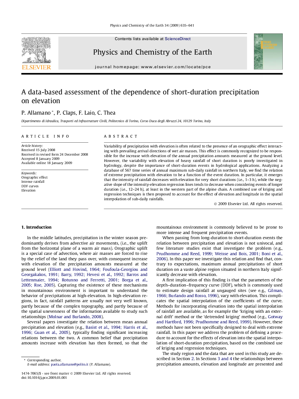 A data-based assessment of the dependence of short-duration precipitation on elevation