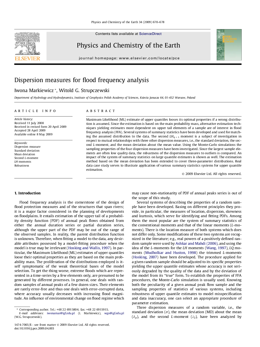 Dispersion measures for flood frequency analysis