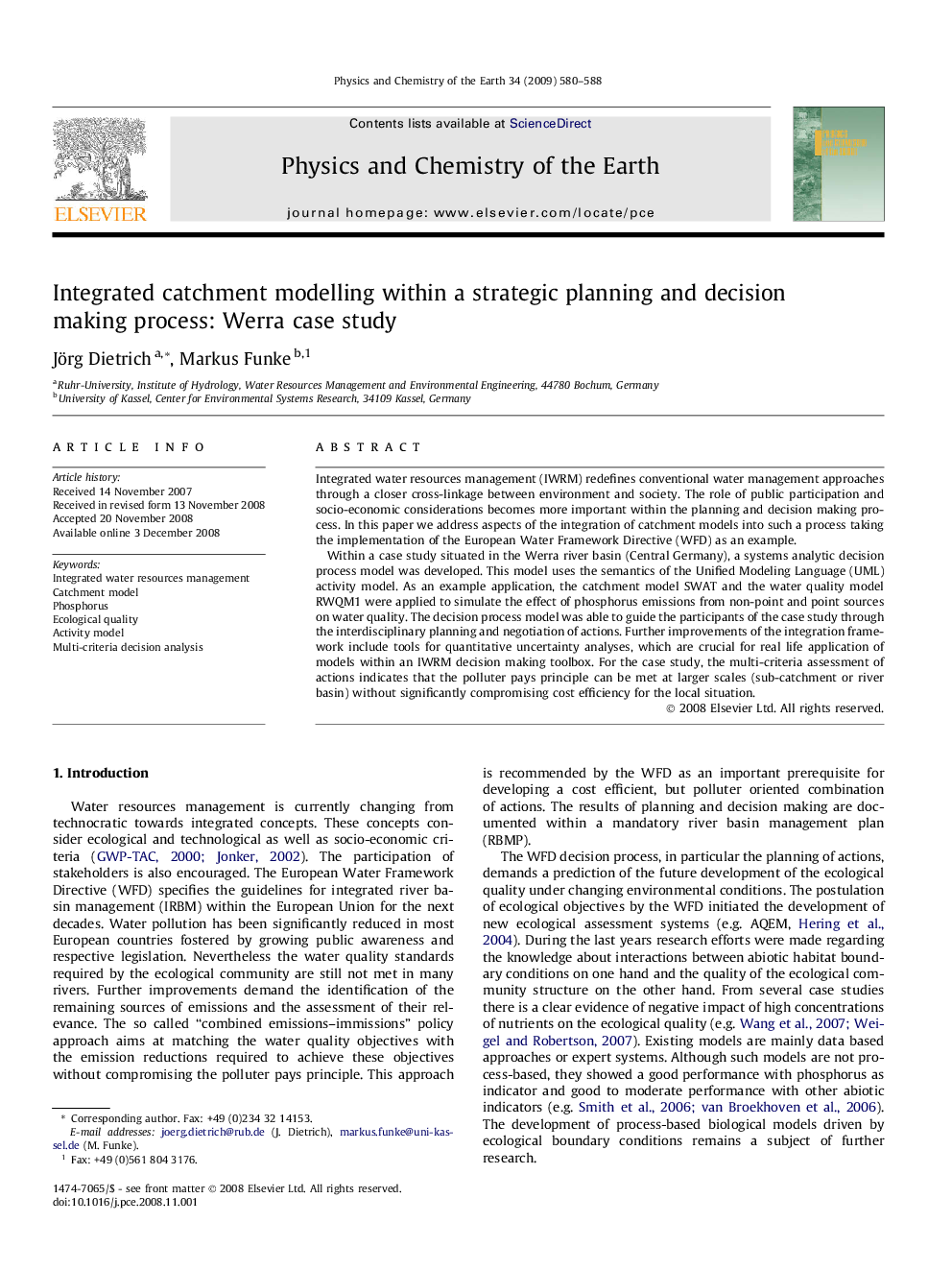 Integrated catchment modelling within a strategic planning and decision making process: Werra case study