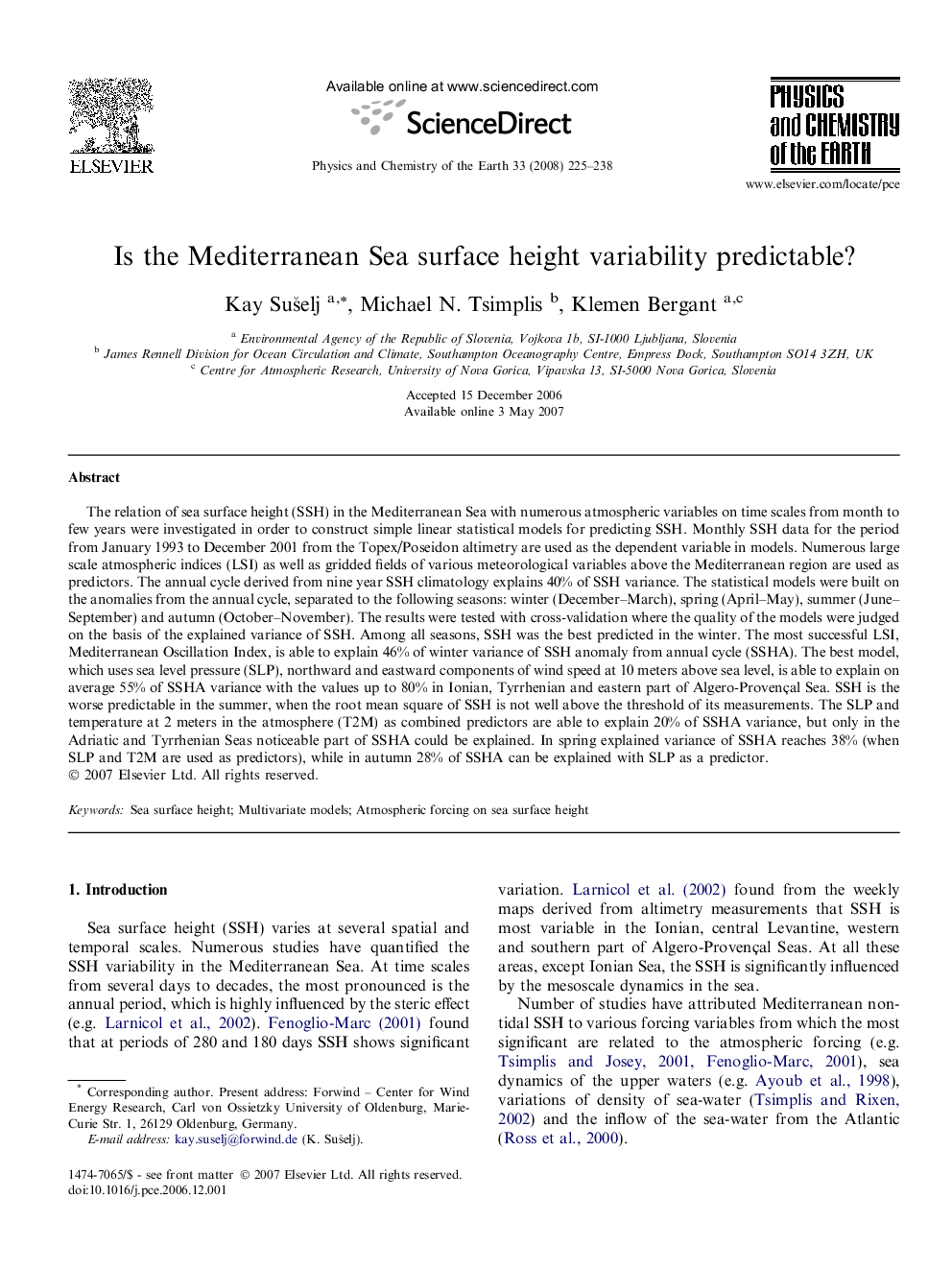 Is the Mediterranean Sea surface height variability predictable?