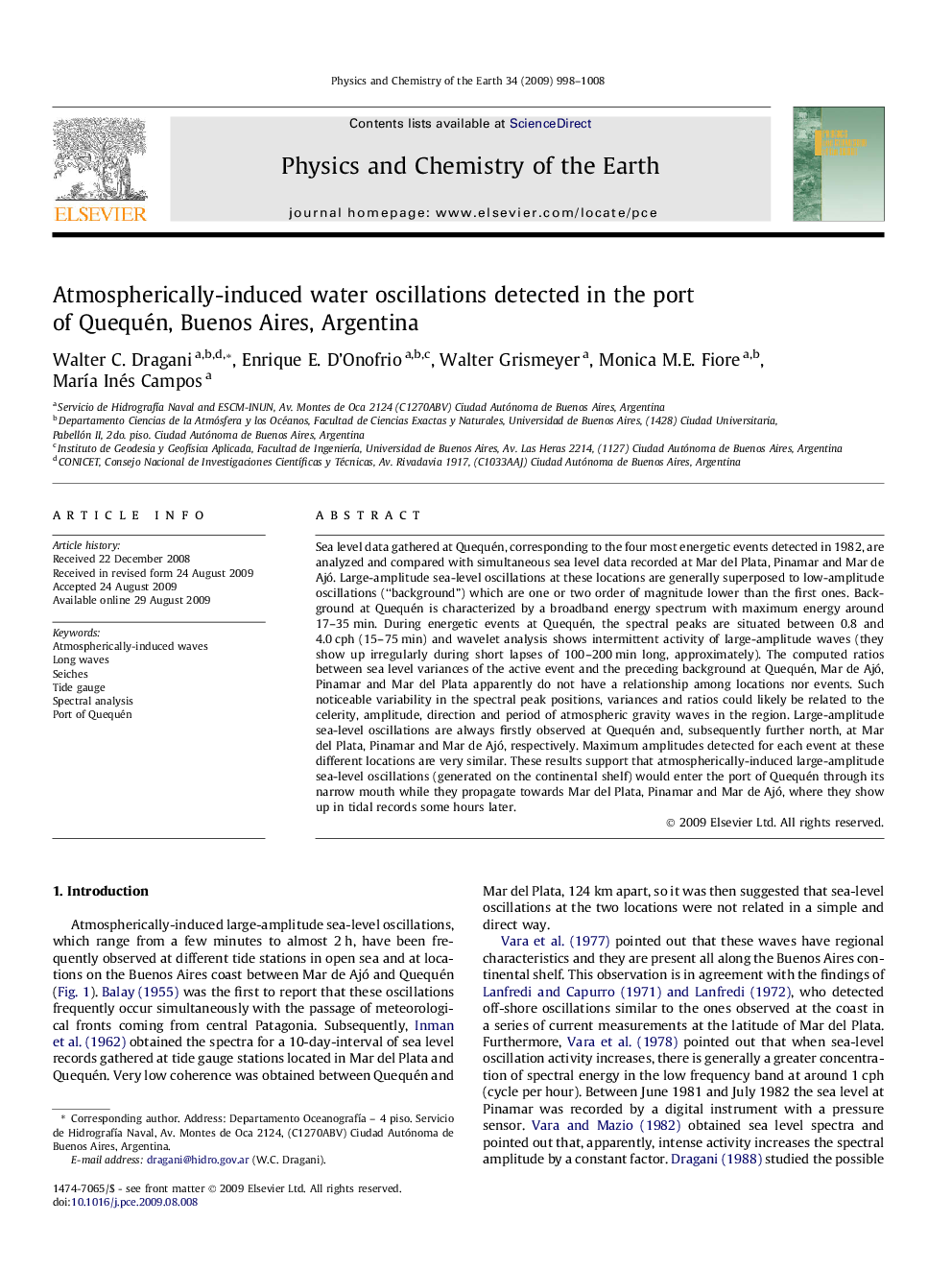 Atmospherically-induced water oscillations detected in the port of Quequén, Buenos Aires, Argentina