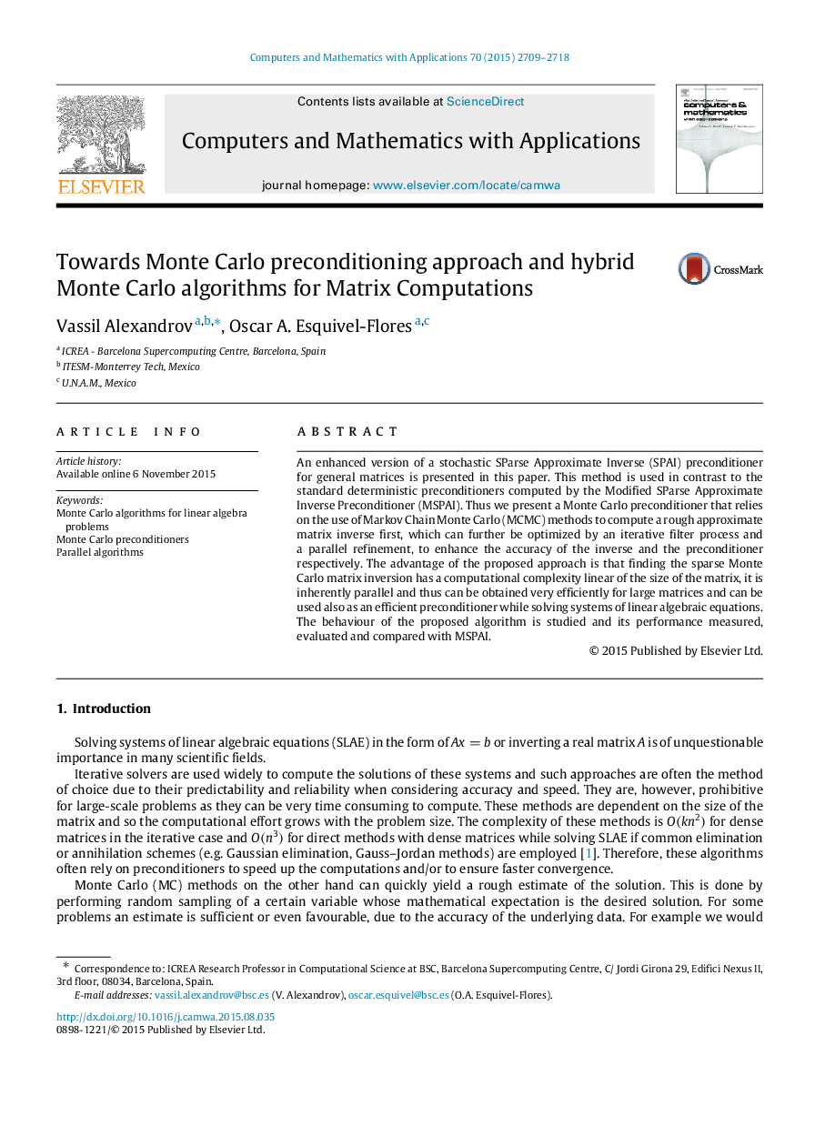 Towards Monte Carlo preconditioning approach and hybrid Monte Carlo algorithms for Matrix Computations