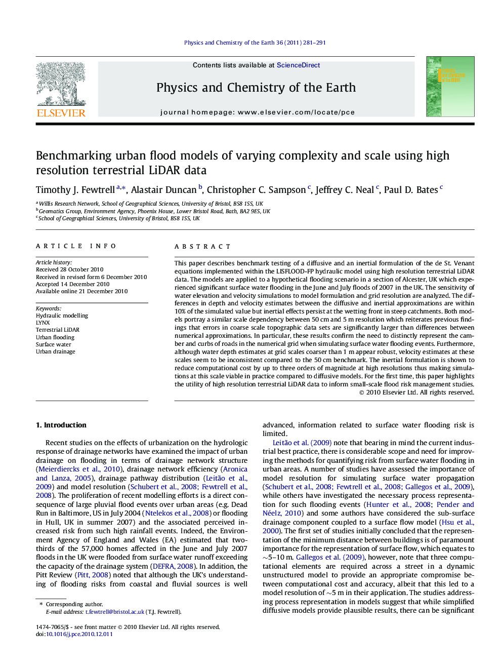 Benchmarking urban flood models of varying complexity and scale using high resolution terrestrial LiDAR data