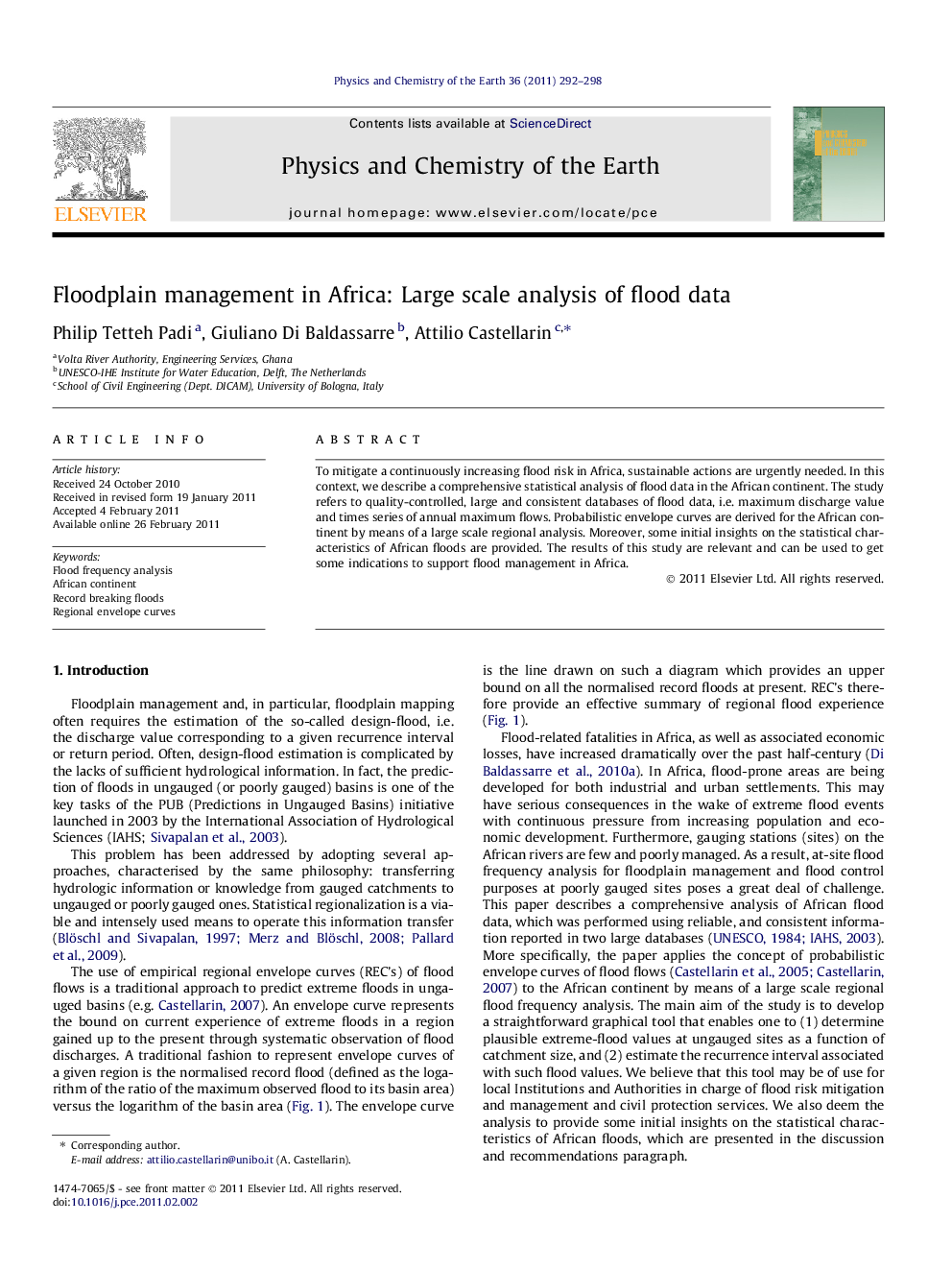 Floodplain management in Africa: Large scale analysis of flood data