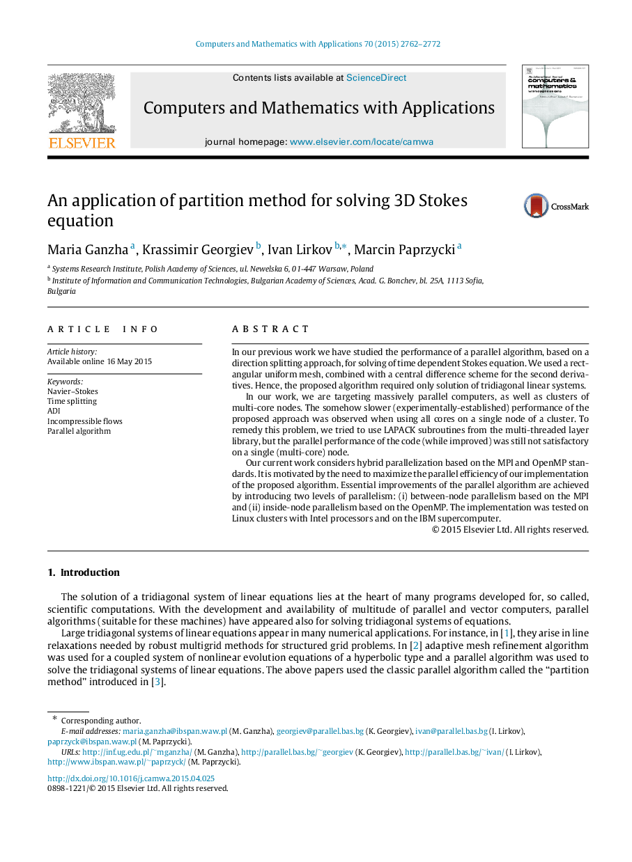 An application of partition method for solving 3D Stokes equation