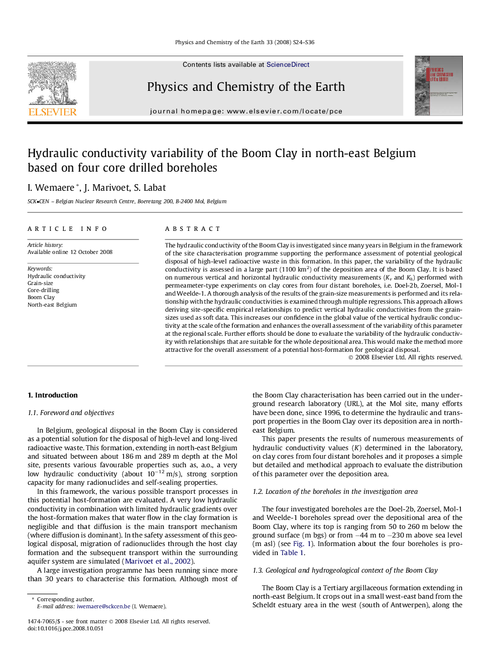 Hydraulic conductivity variability of the Boom Clay in north-east Belgium based on four core drilled boreholes