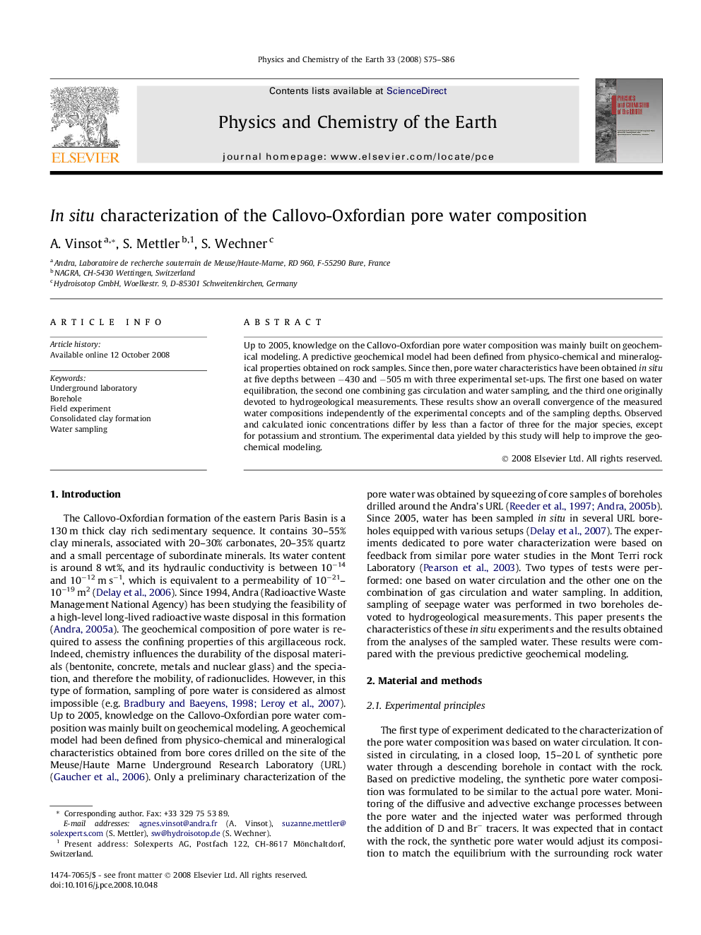 In situ characterization of the Callovo-Oxfordian pore water composition