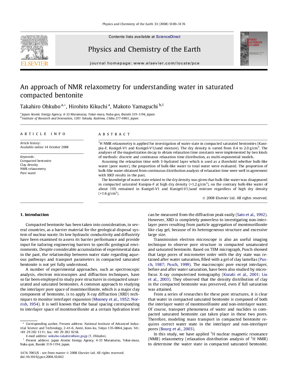 An approach of NMR relaxometry for understanding water in saturated compacted bentonite