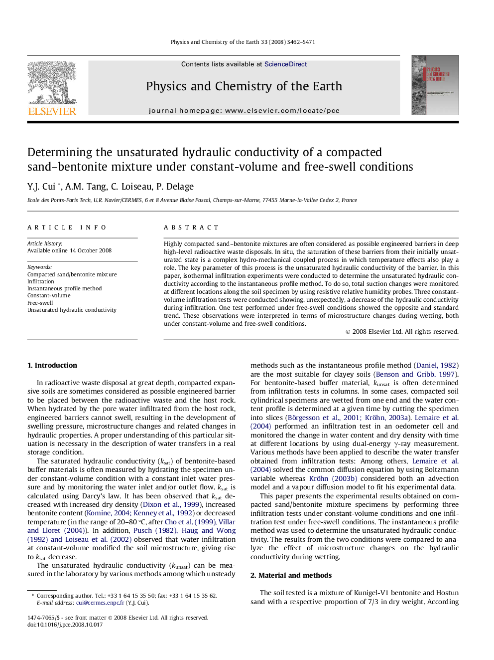 Determining the unsaturated hydraulic conductivity of a compacted sand–bentonite mixture under constant-volume and free-swell conditions