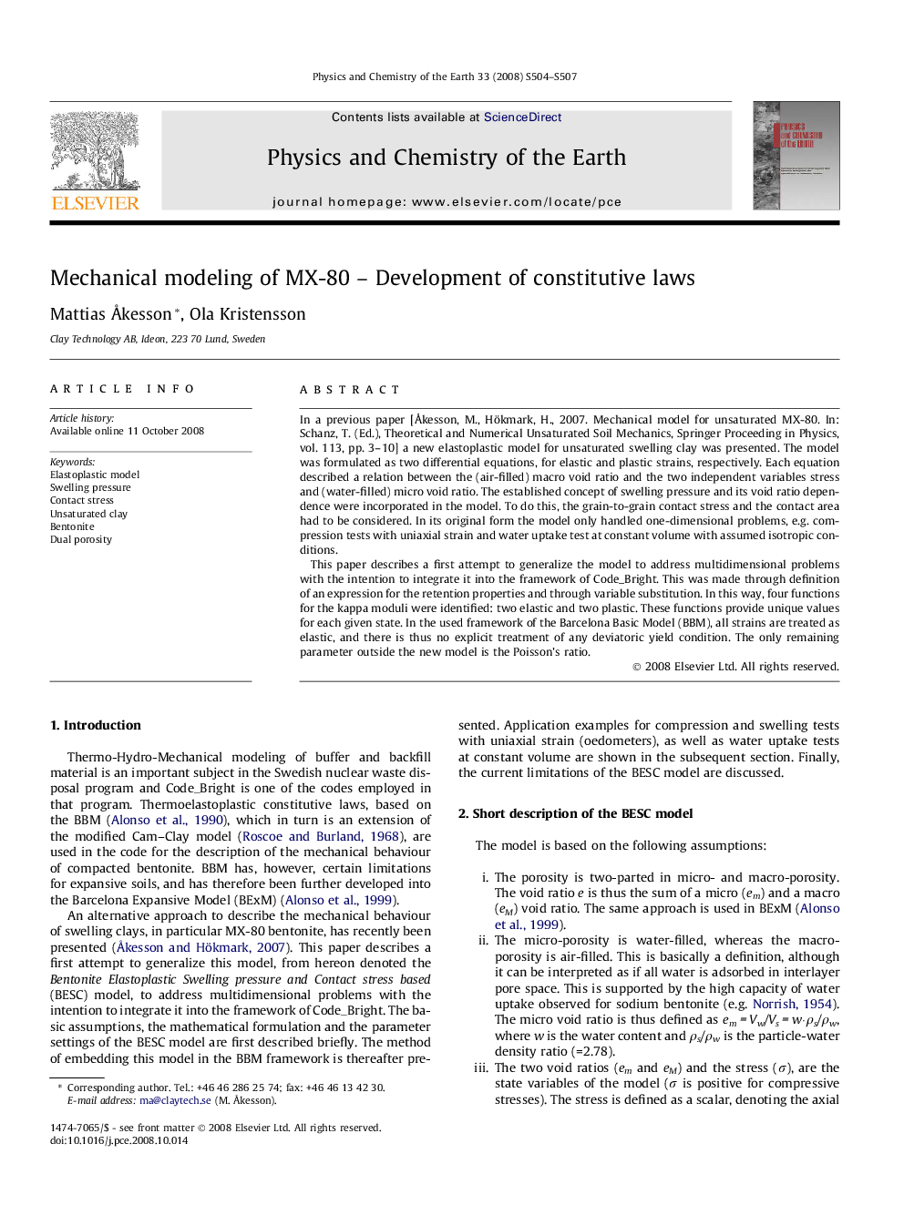 Mechanical modeling of MX-80–Development of constitutive laws